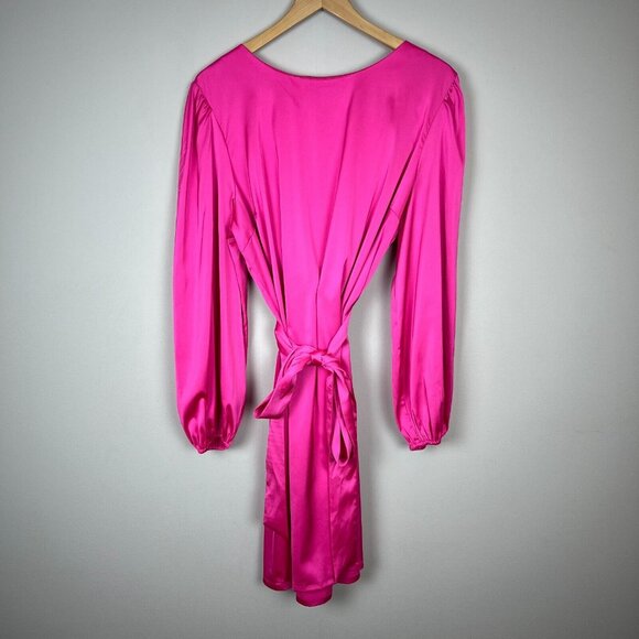 ShopDandy‎ The Drop Dress Womens XXL Pink Satin Long Bishop Sleeve Belted Sleeve - Picture 1 of 15